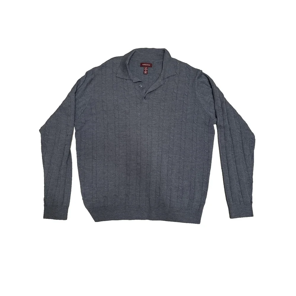 Nordstrom Smartcare Men's Sweater XL Tall Merino Wool Gray Blue‎ Long Sleeve